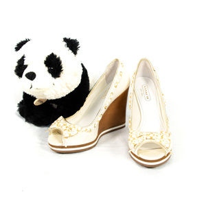 Cream Coach 'Thalia' wedge peep toe